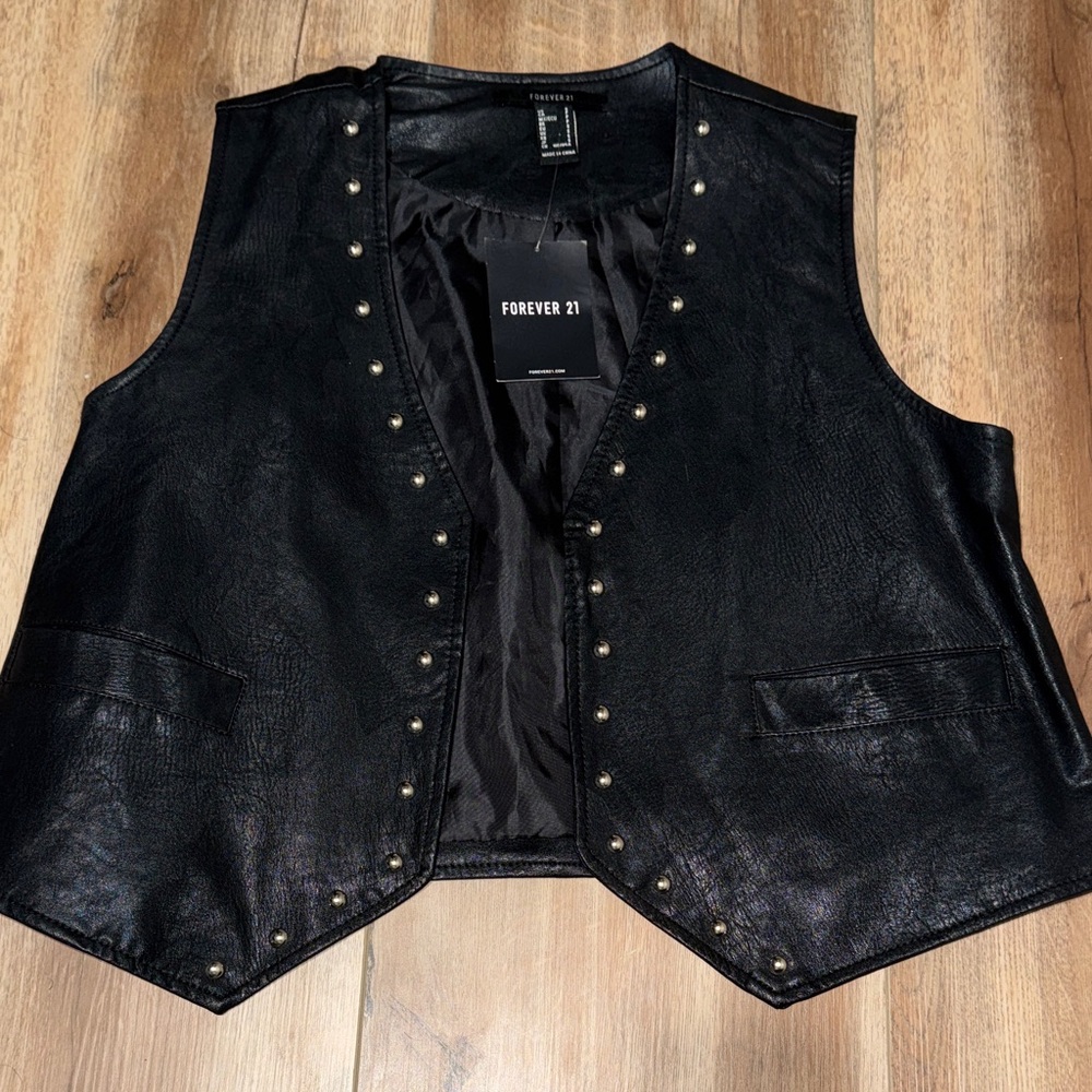 Forever 21 Black Leather Vest with Stud Accents